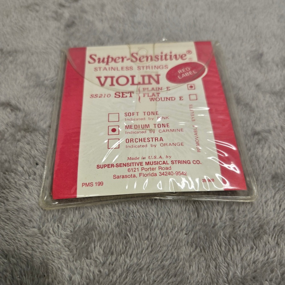 Super-Sensitive Red Label Violin Strings SS210 Set Plain E Medium Tone USA